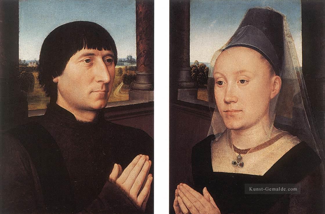 Portraits von Willem Moreel und seine Frau 1482 Niederländische Hans Memling Ölgemälde